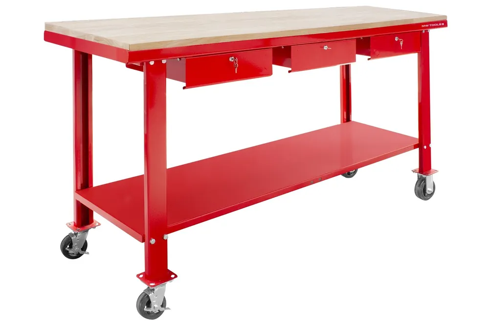 Metal Works 751002009 Établi 200 cm à roulettes Plan de travail MDF 3 tiroirs