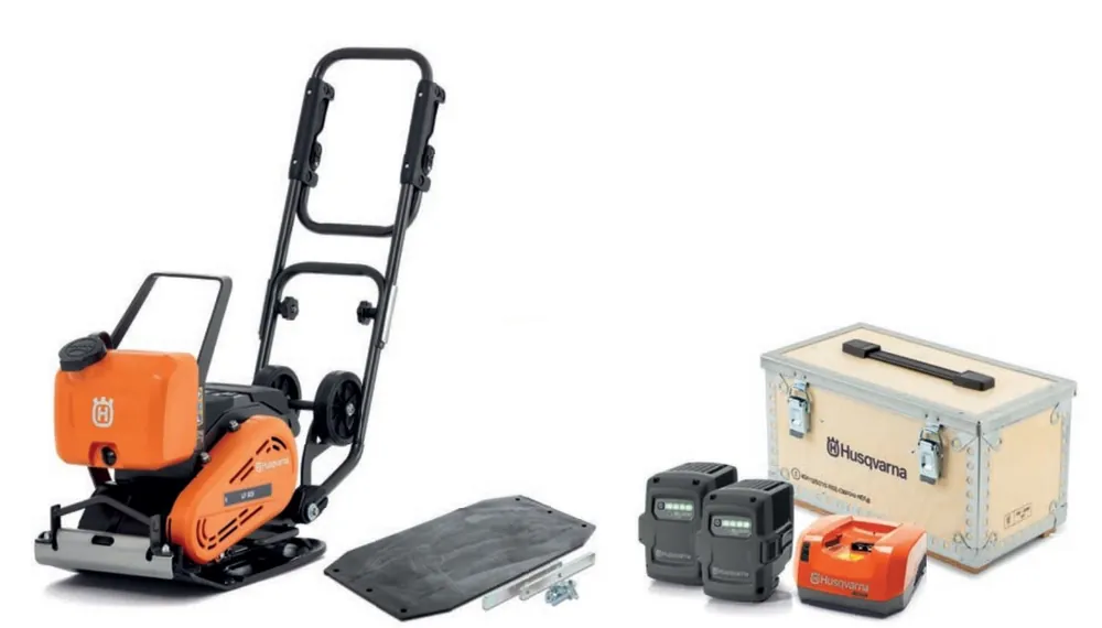 Husqvarna Trilplaatset LF 60i Jeu de plaques vibrantes 36V + 2 x BLi300 Batterie + QC500 Chargeur rapide