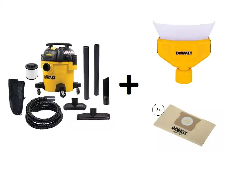 DeWalt DXV20PB Aspirateur 20L Wet/dry + sacs filtrants et dépoussiéreur