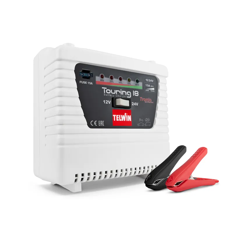 Telwin 830807556 TOURING 18 Petit chargeur 12/24V 9/6A pour batteries plomb-acide