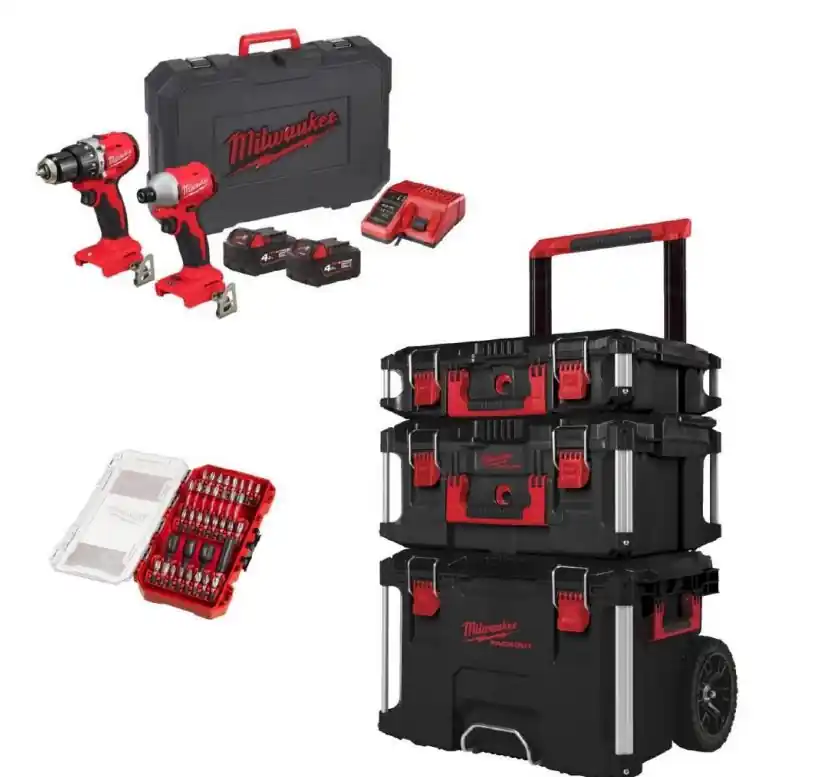 Milwaukee BlackFridayComboPack Ensemble d‘affaires - M18 BLCPP2A-402C + PackOut Trolley Set + Impact Duty bit set
