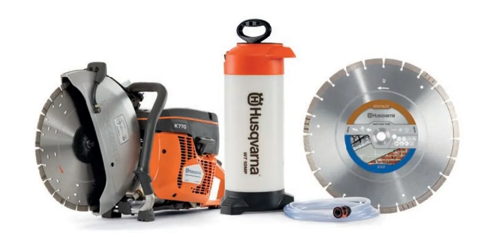 Husqvarna PowercutterK770350mmset K770 Motor cutter 350 mm + Réservoir d‘eau + Lame de scie diamantée Tacti-Cut S50 Plus