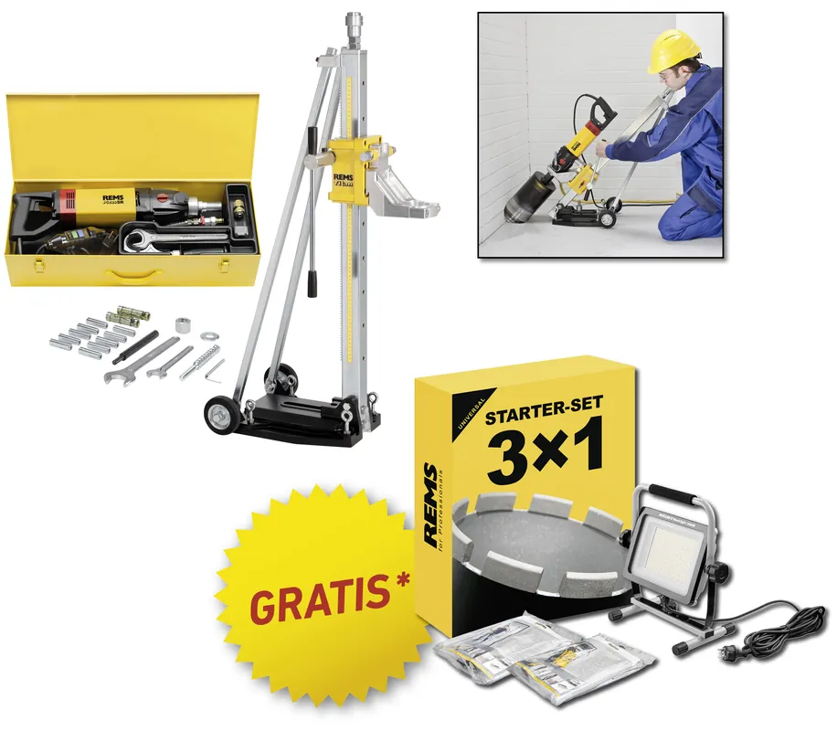 Rems 183X04 R220 Picus SR Set 62-82-132 Titan diamantboormachine + statief + Cadeaupakket