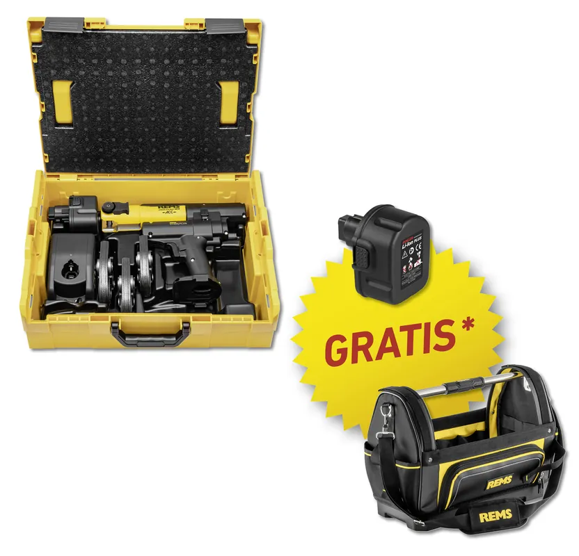 Rems 578X25 R220 Mini-Press AC Li-Ion Set M Accuradiaalpers + 3 bekken TH 16-20-26 + Cadeaupakket