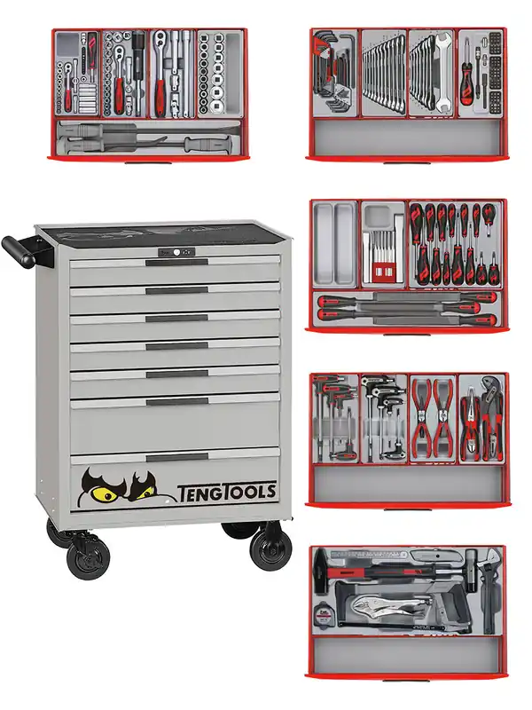 Teng Tools 122390165 TCMM259NS Chariot à outils argenté mini master set 7 tiroirs