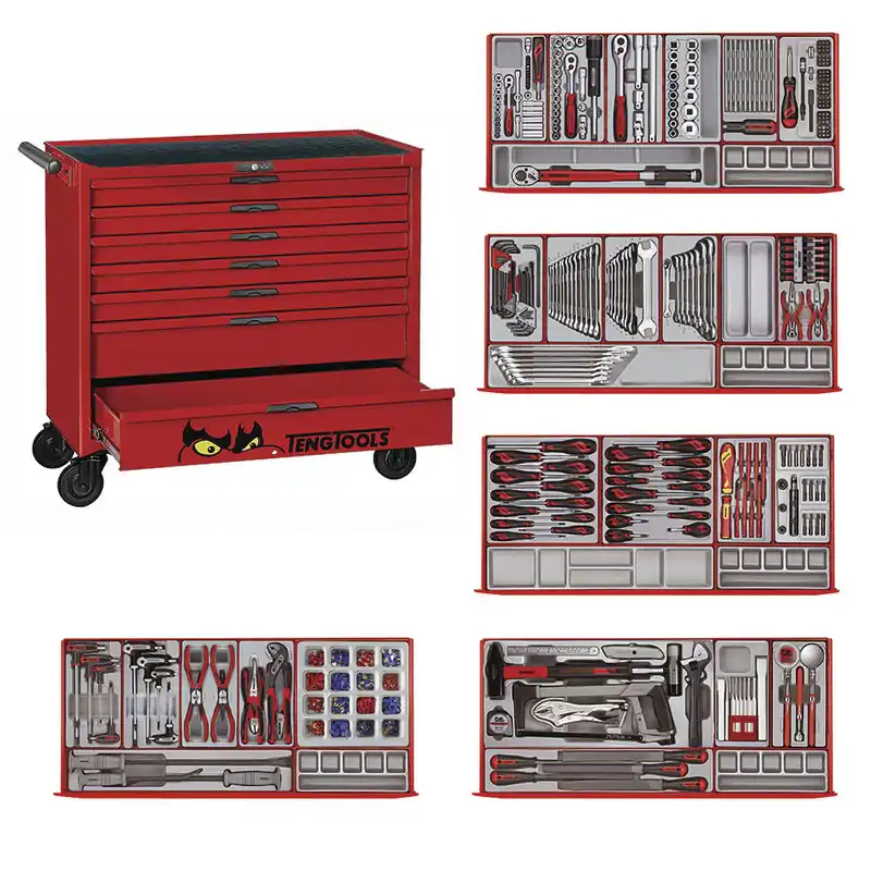 Teng Tools 801008637 TCMM498N2 Chariot à outils rouge midi master set 7 tiroirs
