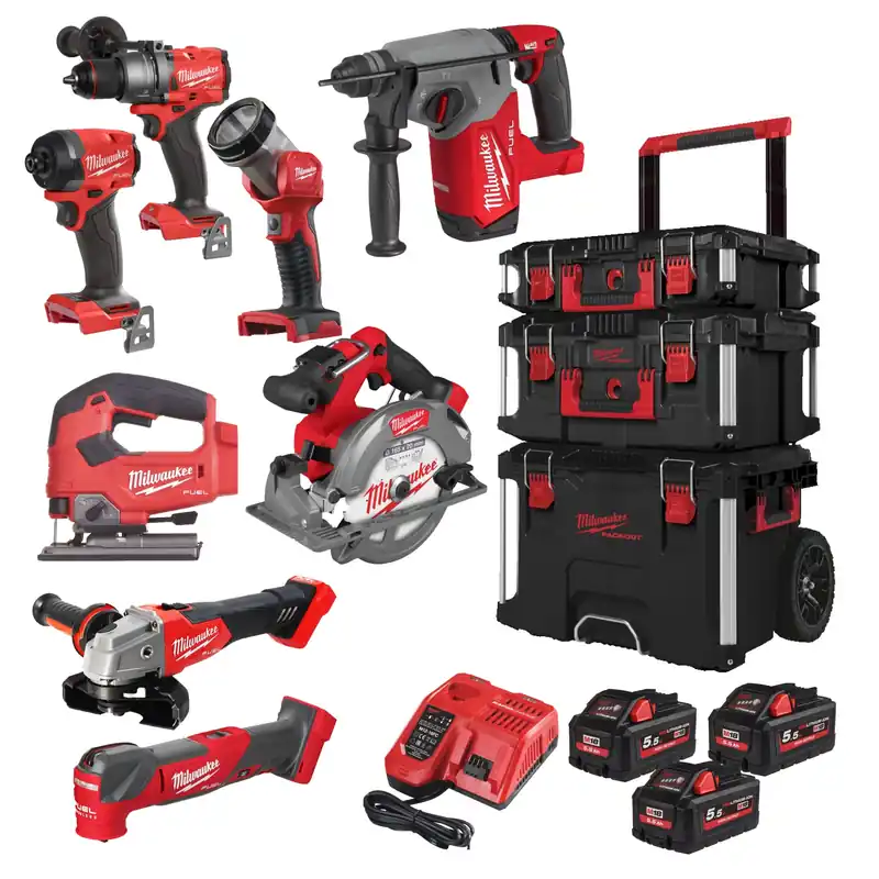 Milwaukee 4933499240 M18 FPP8E-553P M18 FUEL™ Powerpack 8 machines 18V 5.5Ah Li-Ion en PackOut Trolley 4933499240