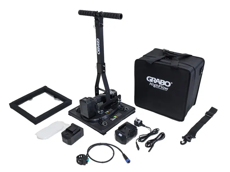 Grabo 12500 Kit de levage par aspiration à haut débit avec 2 batteries 18 V 5,0 Ah et un chargeur, dans une sacoche de transport