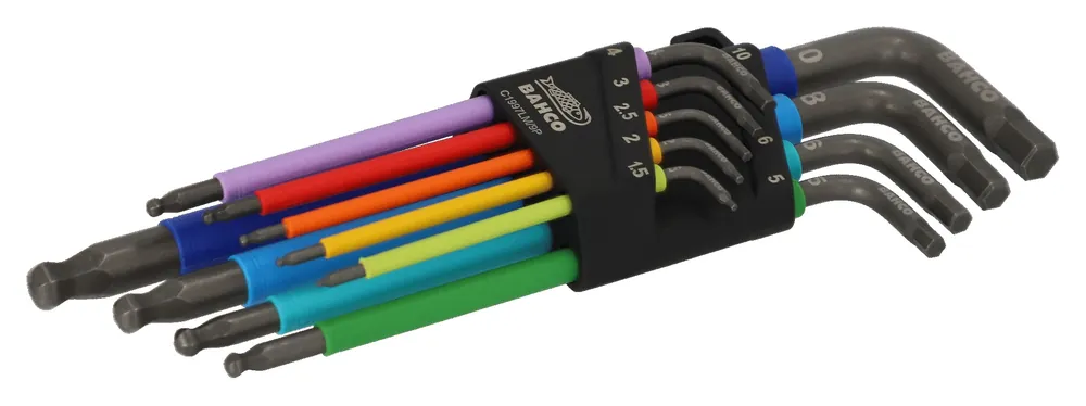 Bahco C1997LM/9P Jeu de clés à goujon hexagonales, longues, phosphatées, colorées, métriques - 9 pièces
