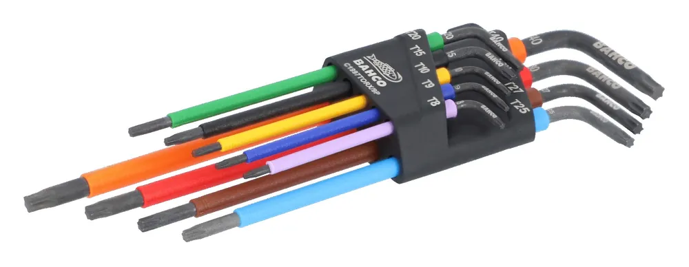 Bahco C1997TORX/9P Jeu de clés à goujon Torx, longues, phosphatées, colorées, métriques - 9 pièces