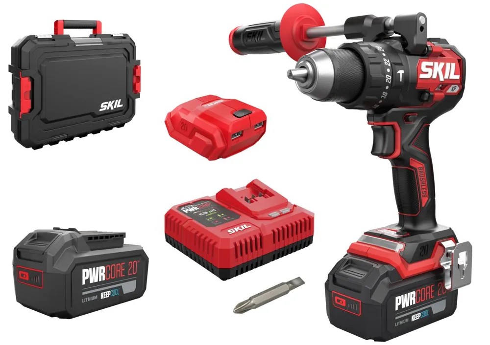 SKIL CD1E3085HB Perceuse sans fil 20V Brushless 130Nm 2x 4.0Ah + chargeur PWRJump + adaptateur USB en mallette