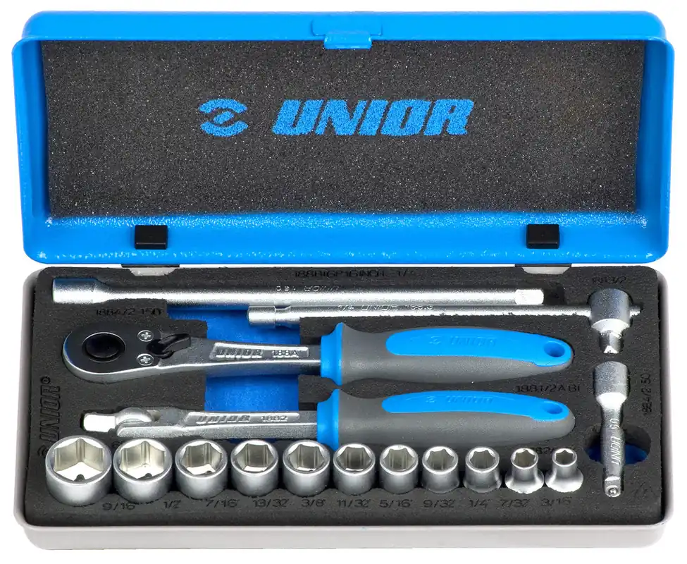 Unior 619413 188BI6P16INCH Jeu de clés à douille 1/4" en coffret métallique (pouces)