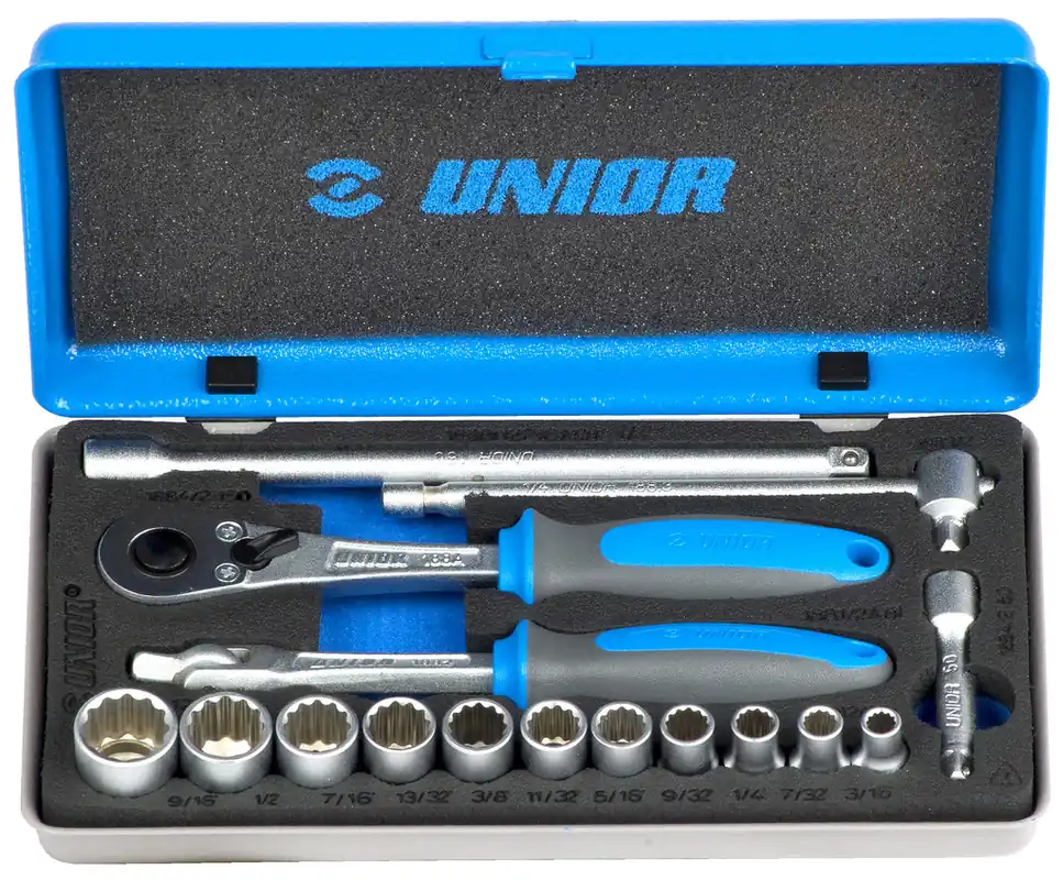 Unior 619414 188BI12P16INCH Jeu de clés à douille 1/4" en coffret métallique (pouces)
