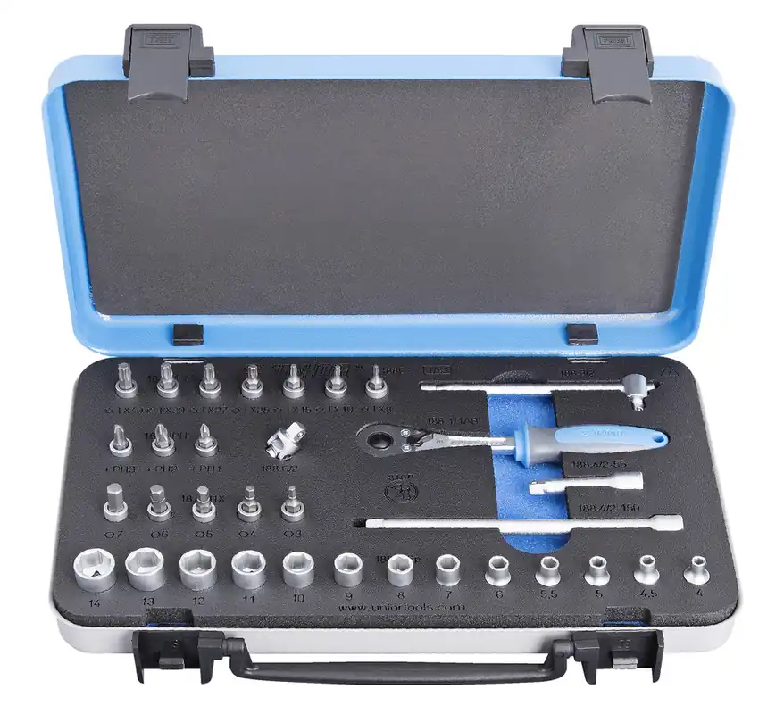 Unior 615151 188C Jeu de clés à douille 1/4" en coffret métallique