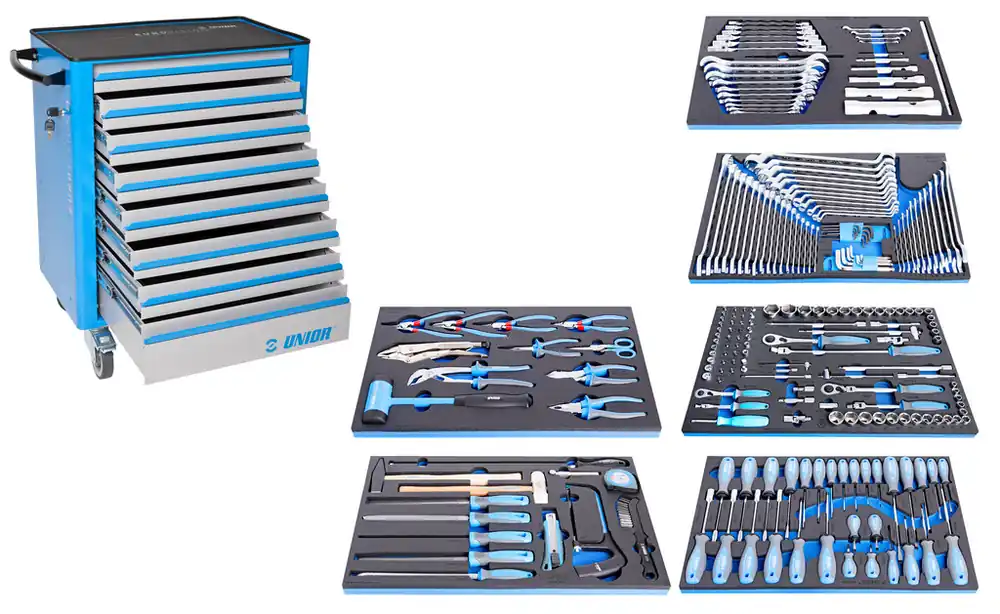 Unior 624138 1011DEV6 Chariot à outils rempli de 238 pièces