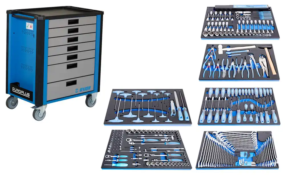Unior 625594 1011FPLUS3 Chariot à outils rempli 296 pièces