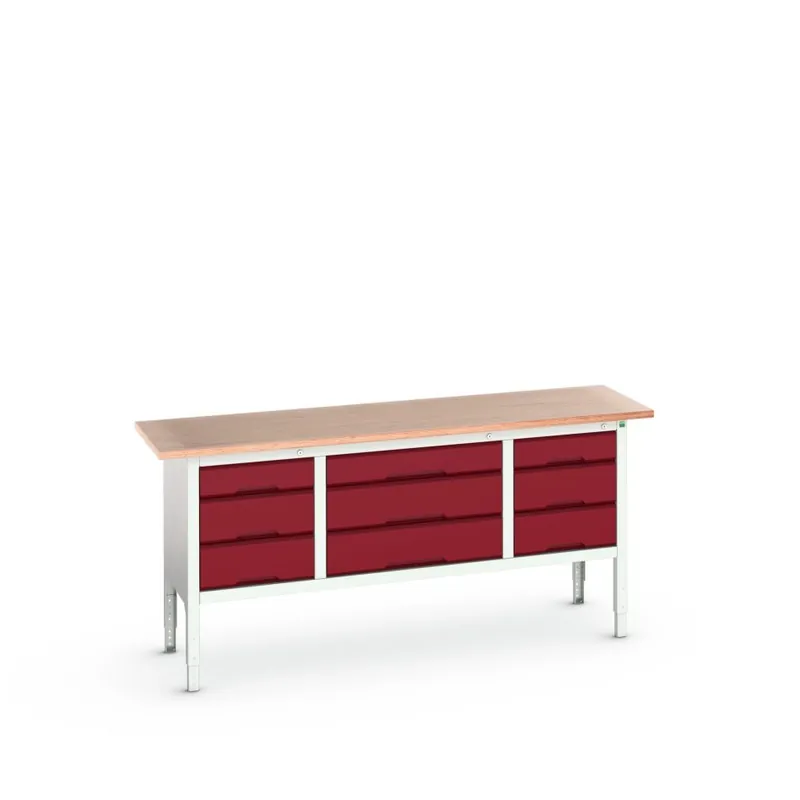 Bott 16923033.24 Etabli réglable Verso 2000x600x830-930mm Contreplaqué 9 tiroirs RAL 3004