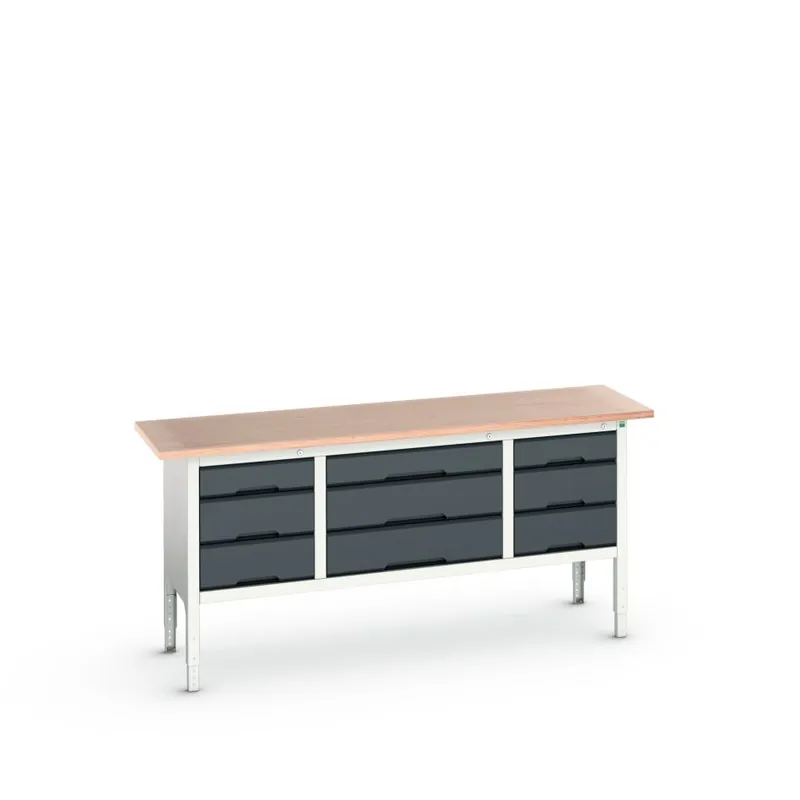 Bott 16923033.19 Etabli réglable Verso 2000x600x830-930mm Contreplaqué 9 tiroirs RAL 7016