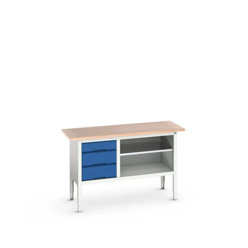 Bott 16923012.11 Verso verstelbare werkbank 1500x600x830-930mm 3 laden 1 schap Multiplex RAL 5010