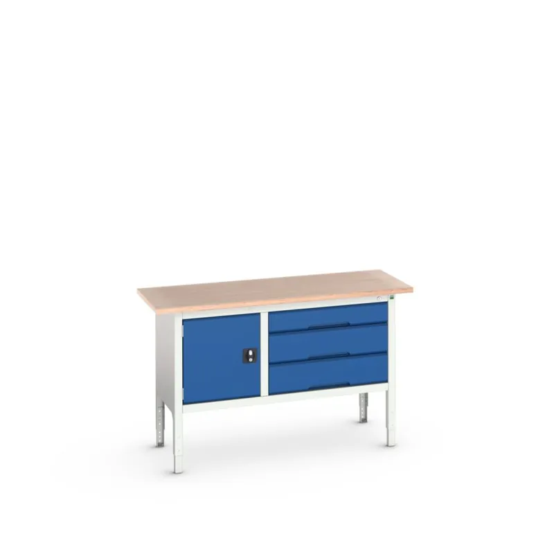 Bott 16923014.11 Etabli réglable Verso 1500x600x830-930mm 3 tiroirs 1 porte Contreplaqué RAL 5010