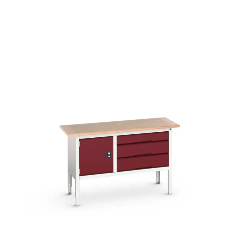 Bott 16923014.24 Etabli réglable Verso 1500x600x830-930mm 3 tiroirs 1 porte Contreplaqué RAL 3004