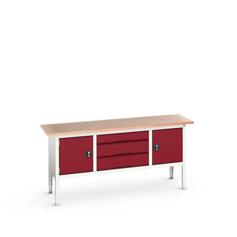 Bott 16923032.24 Etabli réglable Verso 2000x600x830-930mm Contreplaqué 2 portes 3 tiroirs RAL 3004