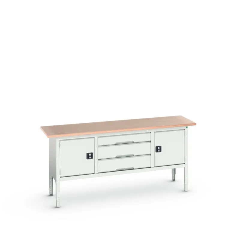 Bott 16923032.16 Etabli réglable Verso 2000x600x830-930mm Contreplaqué 2 portes 3 tiroirs RAL 7035