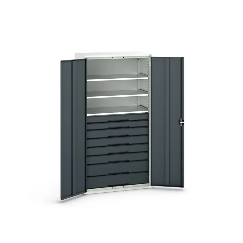 Bott 16926577.19 Armoire système Verso 1050x550x2000mm 3 étagères 8 tiroirs RAL 7016