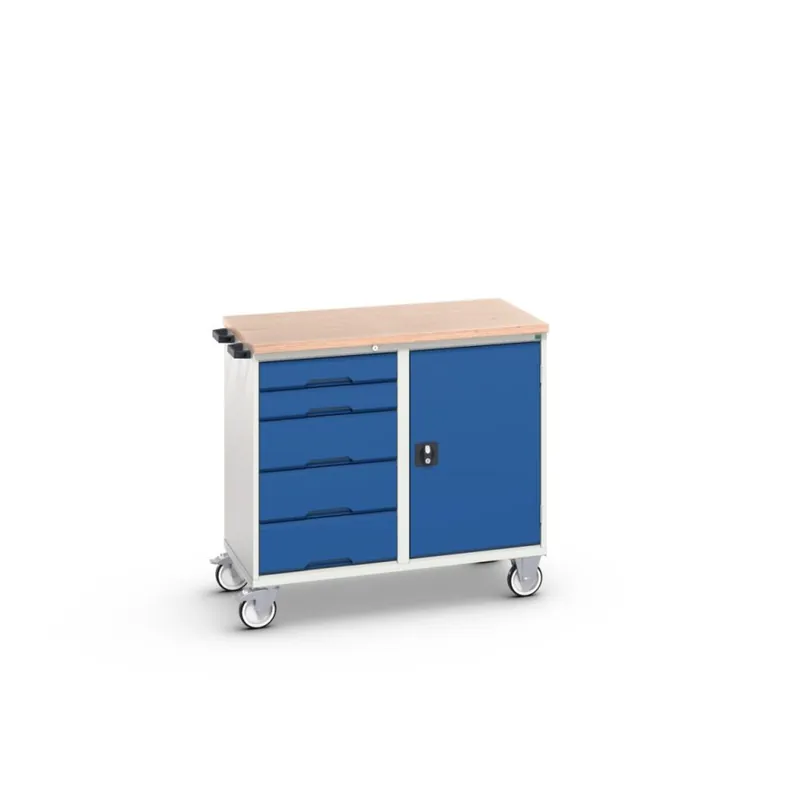 Bott 16927121.11 Etabli mobile Verso 1050x600x980mm 5 tiroirs Plateau en contreplaqué RAL 5010