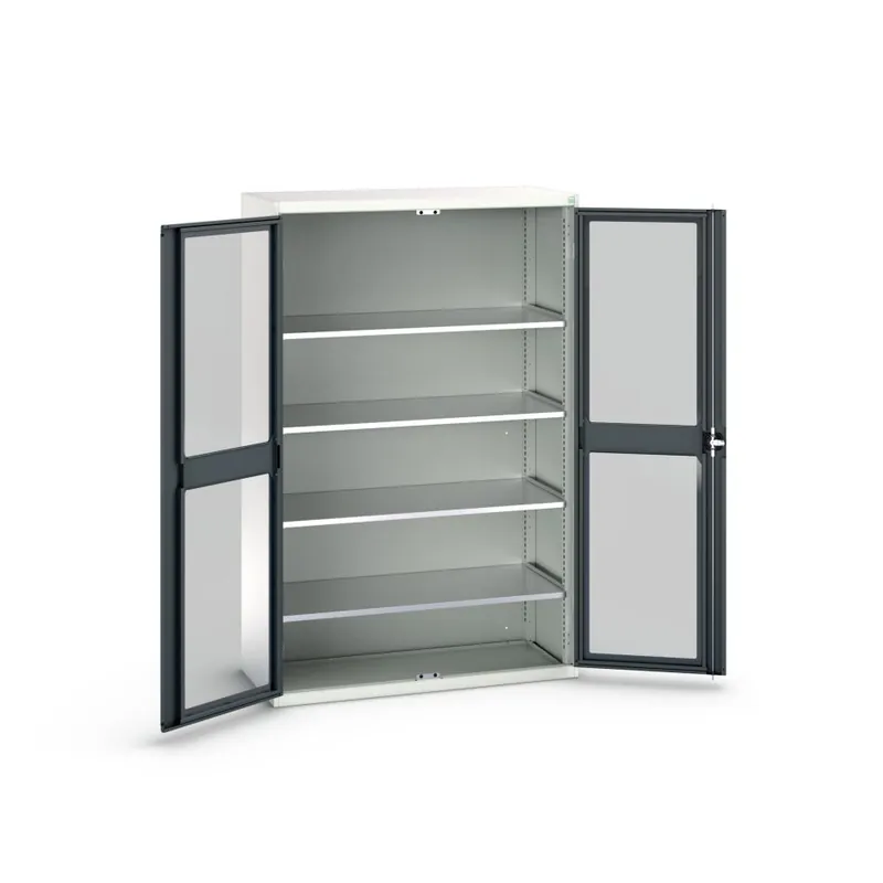 Bott 16926663.19 Armoire système Verso 1300x550x2000mm 4 étagères 2 portes fenêtres RAL 7016