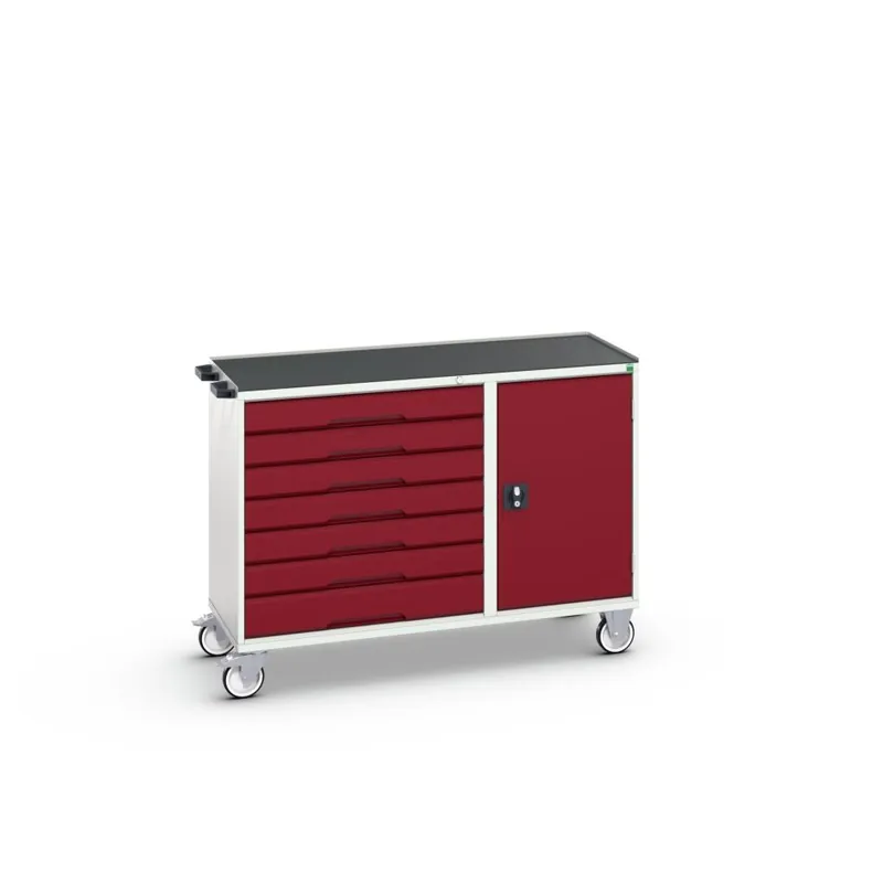 Bott 16927158.24 Chariot Verso 7 tiroirs 1 porte et rebord rabattable RAL 3004