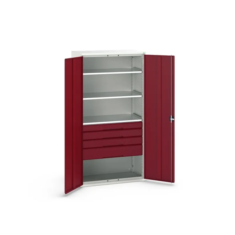Bott 16926576.24 Verso system cabinet 1050x550x2000mm 3 étagères 4 tiroirs 1 panneau arrière perfo RAL 3004