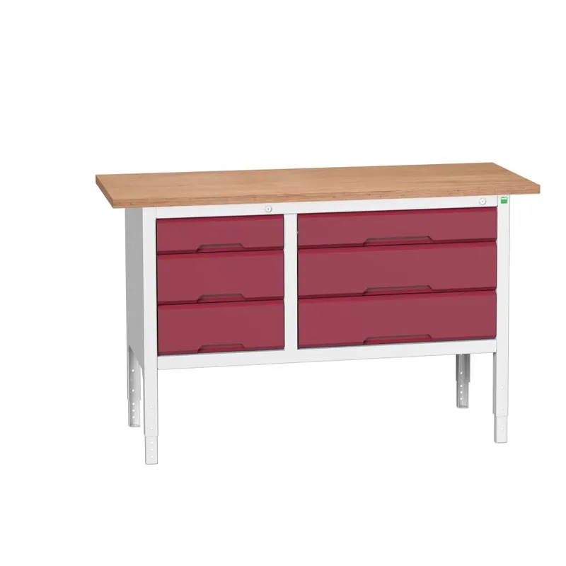 Bott 16923015.24 Etabli réglable Verso 1500x600x830-930mm 6 tiroirs Contreplaqué RAL 3004