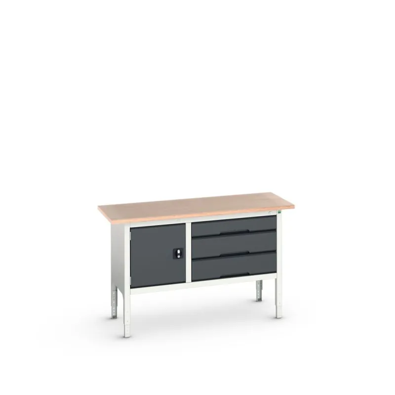 Bott 16923014.19 Etabli réglable Verso 1500x600x830-930mm 3 tiroirs 1 porte Contreplaqué RAL 7016