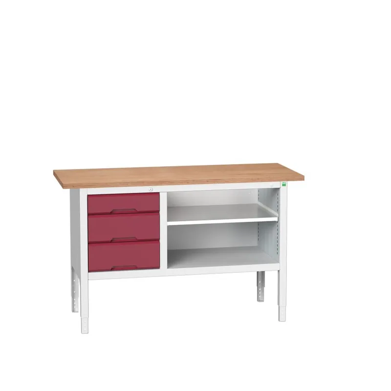 Bott 16923012.24 Etabli réglable Verso 1500x600x830-930mm 3 tiroirs 1 étagère Contreplaqué RAL 3004
