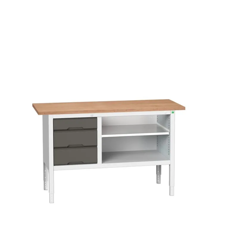 Bott 16923012.19 Etabli réglable Verso 1500x600x830-930mm 3 tiroirs 1 étagère Contreplaqué RAL 7016