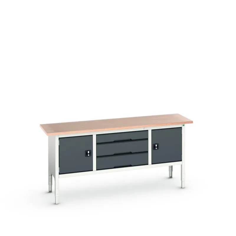Bott 16923032.19 Etabli réglable Verso 2000x600x830-930mm Contreplaqué 2 portes 3 tiroirs RAL 7016