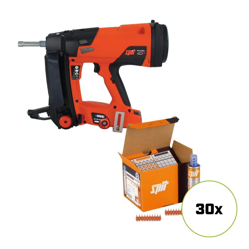 Spit 695969 Pulsa 40P+ Gastacker pour l‘entrepreneur 15-40 mm + sécurité supplémentaire + garantie distributeur ! + 15000 clous HC6/22