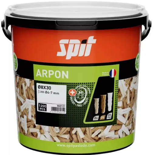 Spit Fixations 060131 ARPON 8 x 30 Universal Plug 1200 pièces en seau