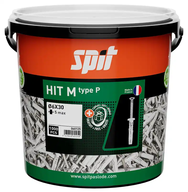 Spit 060125 HIT-M 6x30/5P Cheville à percussion avec collier 1000 pièces en seau