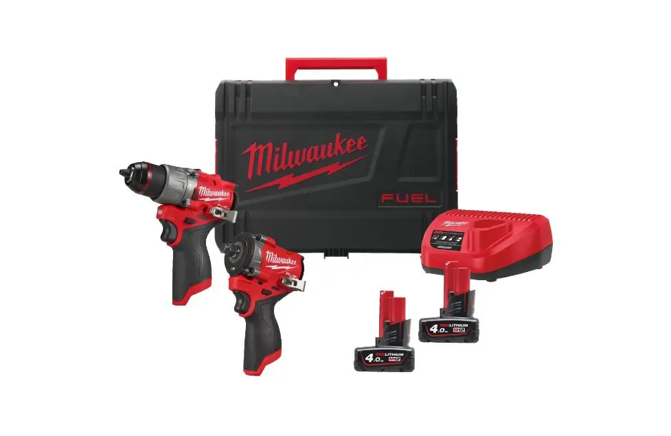 Milwaukee 4933498741 M12 FPP2X2-402X Powerpack Perceuse à percussion M12 FPD2 + Clé à percussion M12 FCIWF12 ½" 12V 4.0Ah in HD Box 4933498741