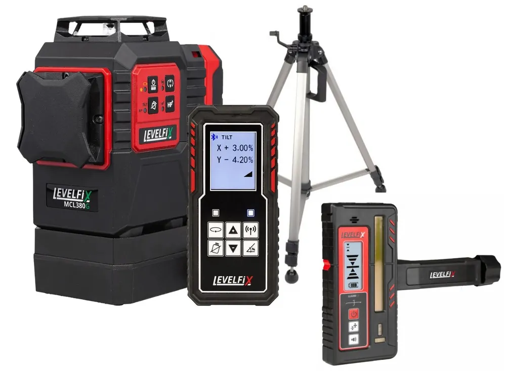 Levelfix 563803 MCL380G Laser vert multiligne + trépied 2 mtr + récepteur LLD200