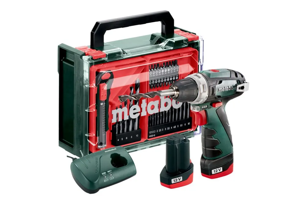Metabo 600080710 PowerMaxx BS Basic Set perceuse sans fil 12V 2x2Ah en coffret plastique avec 41 pièces