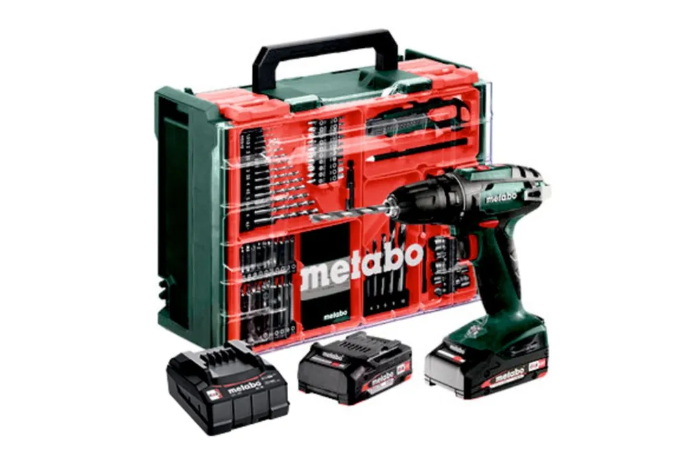 Metabo 602207710 BS 18 Set perceuse-visseuse sans fil 18V 2x2Ah en coffret plastique avec 74 pièces