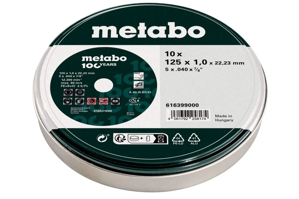 Metabo Accessoires 616399000 10 meules à tronçonner - SP 125x1,0x22,23 Inox, 100 ans