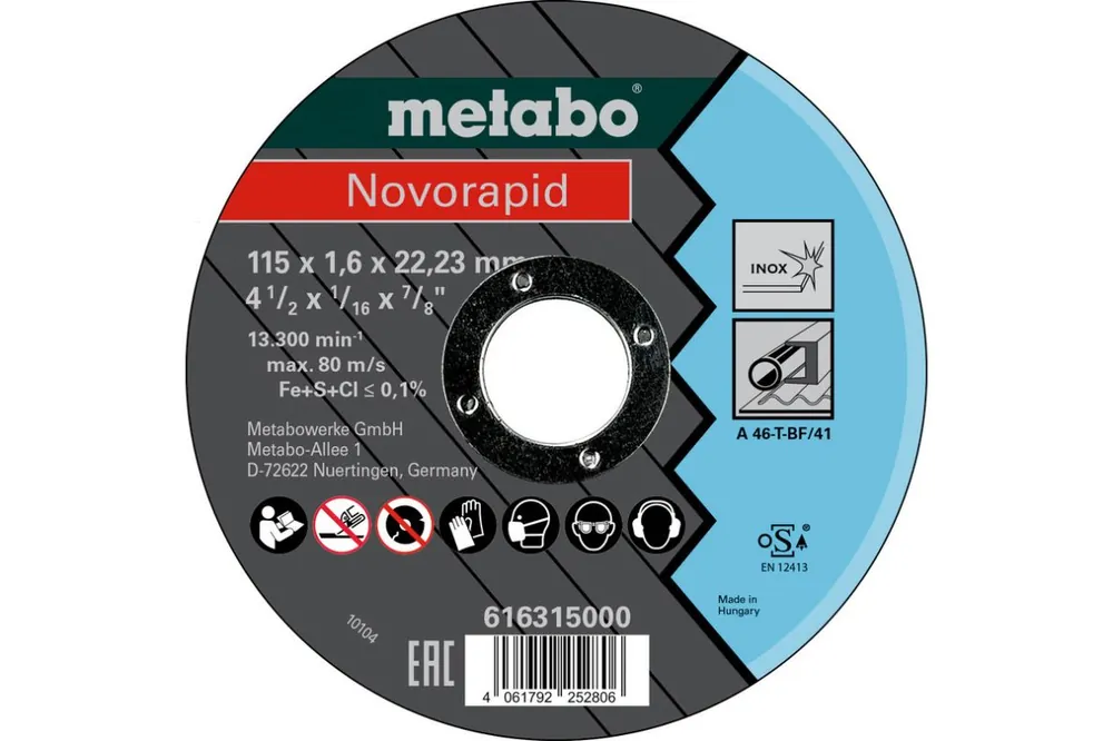 Metabo Accessoires 616315000 Novorapid 115 x 1,6 x 22,23 Inox, TF 41