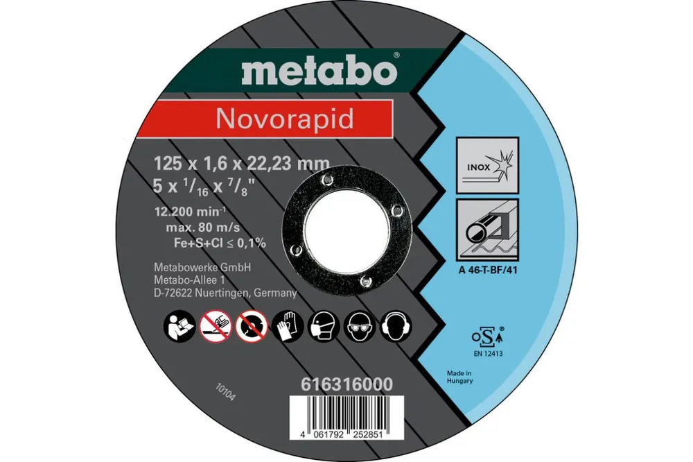 Metabo Accessoires 616316000 Novorapid 125 x 1,6 x 22,23 Inox, TF 41