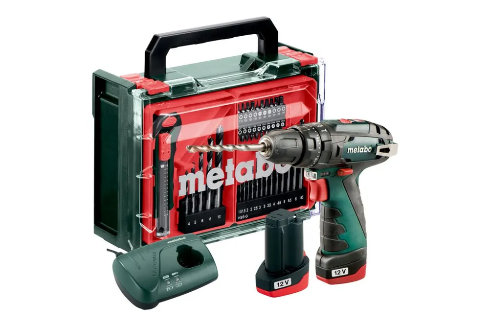 Metabo 600385710 PowerMaxx SB Basic Set perceuse à percussion sans fil 12V 2x2Ah en coffret plastique avec 41 pièces