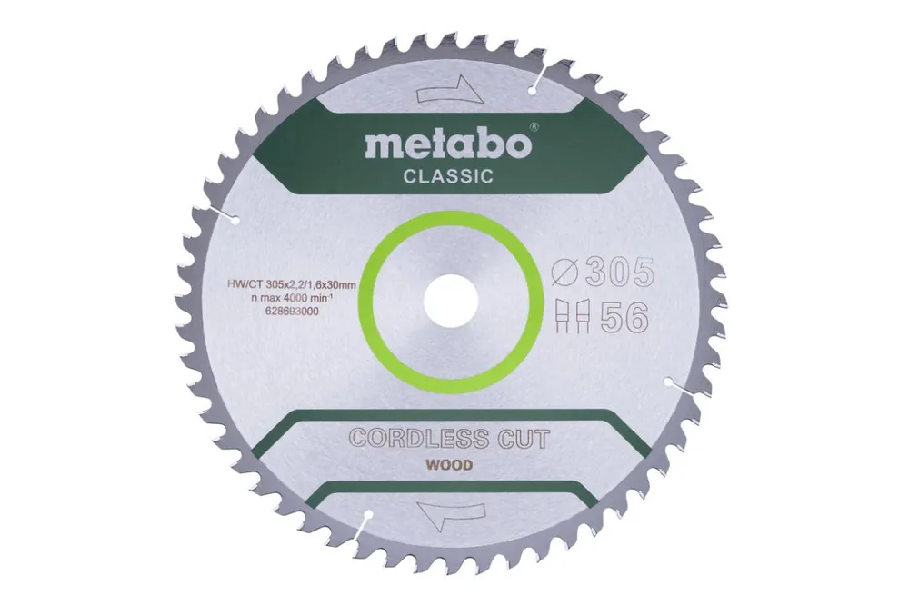 Metabo Accessoires 628694000 Lame de scie à bois sans fil - classique, 305x30 Z56 WZ 5° /B