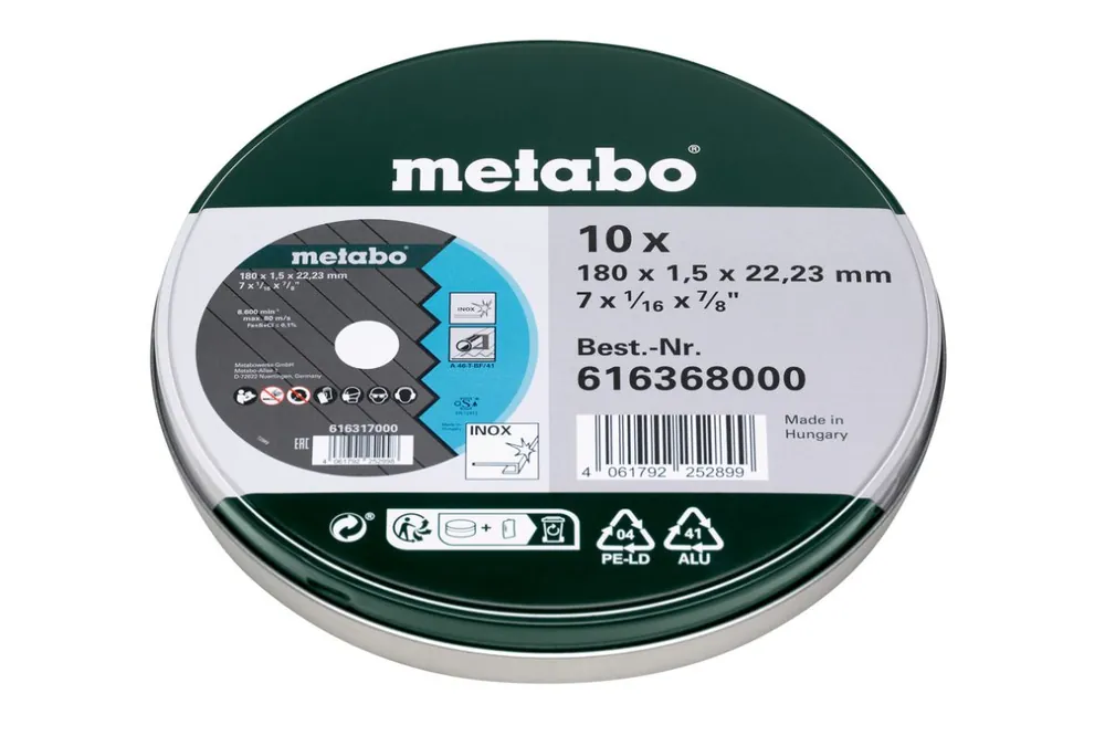 Metabo Accessoires 616368000 10x meules à tronçonner SP 180x1,5x22,23 Inox, TF 41,